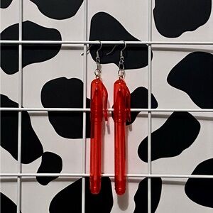 Red Pen Drop Earrings - Functional